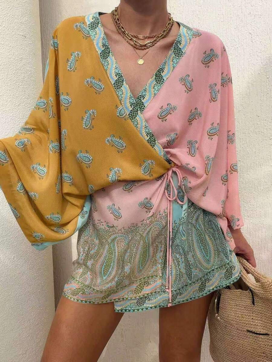 Bohemian All-Over Print Sheer Silk Mini Dress, New Arrival Spring ...