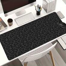 黑色豹纹纹理圆形超大加长游戏鼠标垫和键盘笔记本电脑桌垫，防滑底座，时尚实用，送朋友的完美礼物 - 彩色 - 查看 19