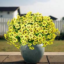 1 bông hoa pansy ba màu bằng lụa nhân tạo, thích hợp sử dụng ngoài trời, chất liệu nhựa chống tia UV, lý tưởng cho chậu cây ngoài trời, lối vào, hiên nhà, sân thượng, bệ cửa sổ và trang trí nhà cửa vào mùa xuân và mùa hè. - Màu vàng - Xem 8