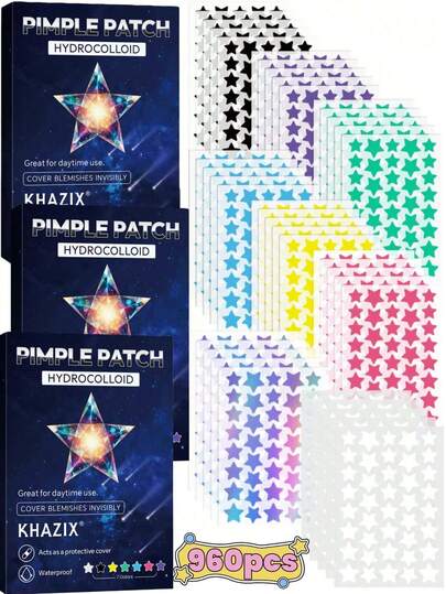 960片星星脸部贴纸，8种鲜艳颜色——黑色、白色、蓝色、紫色、绿色和黄色——非常适合拍照。适用于脸部彩绘、派对、聚会和各种趣味活动。适合所有肤色，是情人节的理想礼物。