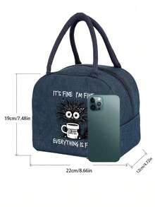 Thermal Bag, "It'S Fine I'm Fine Everything Is Fine" Graphic Print With Coffee Cup & Design ,Women'S Funny Coffee Lover ,With A Black Cutlery Storage Bag, A Double Pocket Lunch Box Bag, Large Capacity, Student Meal Insulated Refrigerated Bag - Multicolor - View 11