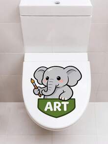 1pc Elephant Toilet Sticker - Cute Elephant Toilet Lid Sticker And Wall Decal, Add Fun And Vitality To Your Bathroom, Bring A Charming Atmosphere! - Fine - View 4