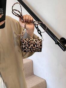 Mini Leopard Print Contrast Color Fashionable Crossbody Bag For Women, 2026 New Bag Tie Dye Shoulder Bag - Khaki - View 5