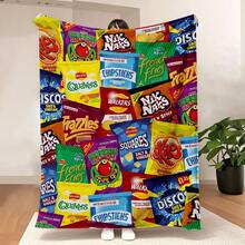 1pc Interesting Potato Chip Snack Lover Blanket, With Vivid Candy And Snack Print Design, Suitable For Home, Travel, Gift, Sofa Throw - Multicolor - View 2