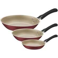 TRAMONTINA - Juego de Sartenes Caribe, de Aluminio y con Revestimiento Interno Antiadherente y Externo de Poliéster, Mango de Baquelita Antitérmica, Incluye 3 Piezas, Color Rojo - 1 - Ver 1