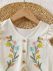 New Style Girls 2-Piece Set, Sweet Floral Embroidery Ruffle Trim Top + Rainbow Striped Wide Leg Pants Outfit, Cute Kids Clothing, Suitable For Party, Performance, Daily Outing/Outdoor Leisure - Multicolor - View 6