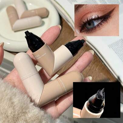 1 pieza Delineador de ojos tipo sello - Delineador a prueba de manchas todo en uno, amigable para principiantes, negro/marrón, de larga duración, adecuado tanto para hombres como para mujeres