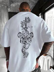 Camiseta de manga corta para hombre 100% poliéster, camiseta creativa con estampado en la parte delantera y trasera, cuello redondo |   Puro, Moda de Verano, Estilo Casual, Ideal para Salidas de Fin de Semana, Elección de Regalo Perfecta - Blanco - Ver 2