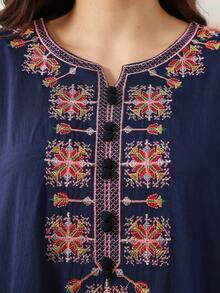 2026新款斋月传统优雅V领七分袖刺绣长袍女装