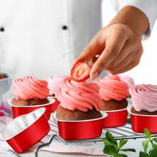 100/50/10 piezas Molde de aluminio para tartas con forma de corazón y tapa, taza para cupcakes de 100 ml/ 3.4 onzas, taza para flan y hornear para el Día de San Valentín, Día de la Madre, Boda, Navidad - Multicolor - Ver 6