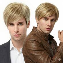 Tóc giả xoăn sợi tổng hợp dành cho nam, màu vàng tự nhiên, phù hợp để đội hàng ngày, dự tiệc và hóa trang Halloween, kiểu dáng thanh lịch (Tóc thay thế cho nam) - Nhiều màu - Xem 4