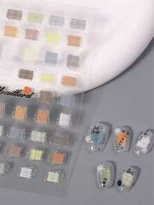 1pc Autumn/Winter Grid Nail Sticker, 3D Embossed Colorful Dopamine Grid Cloth Patch With Self-Adhesive, Versatile Delicate Nail Art Decor Sticker Nails Nail Supplies Nail Stickers - Multicolor - View 1