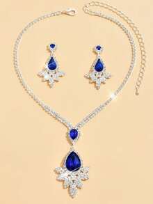 3件套新娘水晶水钻项链耳环套装，奢华全镶钻首饰套装，适合女士晚礼服