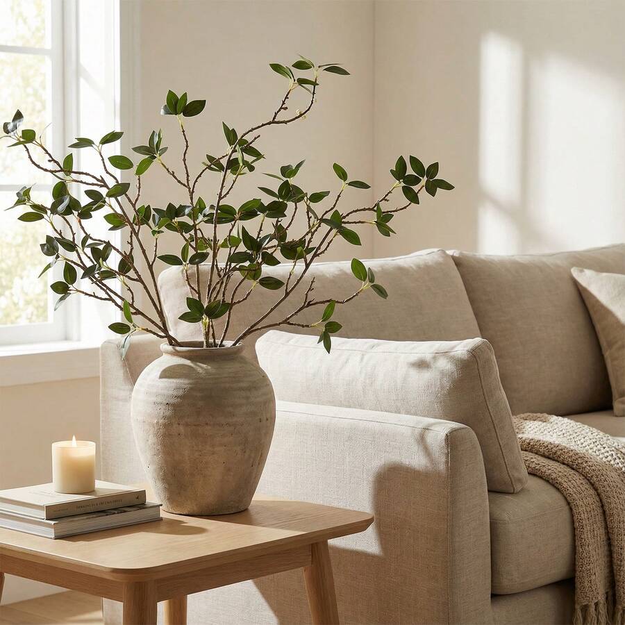 2Pcs/4Pcs Artificial Minimalist Green Leaf Stem (29.52inch) - Bendable Branch Design For Daily Home Decoration - Multicolor - View 1
