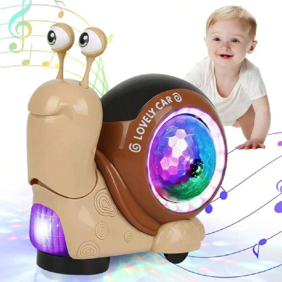 Juguete de Caracol Gatear, Juguete de Aprendizaje Temprano para Niños Pequeños, Juguete Sensorial Interactivo con Música y Luces, Evitación Automática de Obstáculos, Apto para Niños y Niñas,38965294 - Dorado - Ver 1