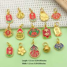 5/15pcs Chinese Style Blessings Charms Alloy Enamel Double-Sided Pendants Matte Gold Lucky Charms For DIY Bracelet Necklace Jewelry Making