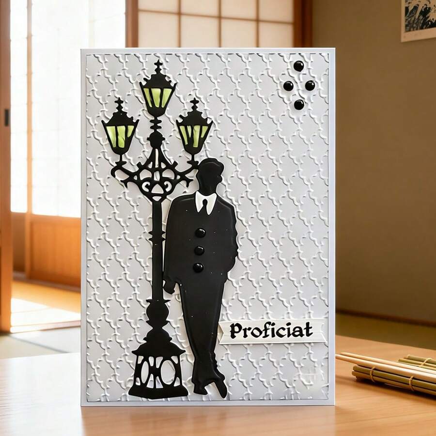 创意人物与路灯金属切割模具，DIY剪贴簿相册和压花模板，贺卡制作工具，卡片纸切割工艺品，礼品卡制作模板模切。