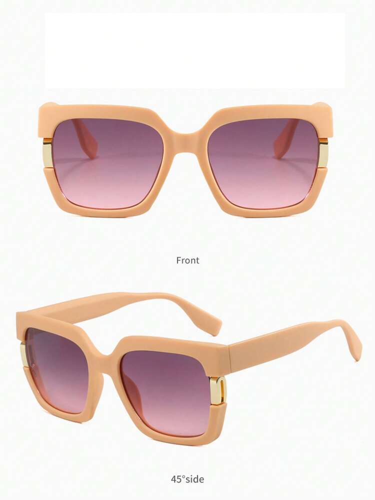 1 pieza Gafas de moda con marco verde oliva y ribete dorado degradado, gafas de moda para mujer, adecuadas para la calle, sesiones de fotos, vacaciones en la playa - Multicolor - Añade 11