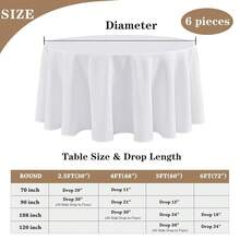 Fitable 6 Pack White Round Table Clothes - 70 Inches In Diameter - Stain Resistant And Washable Tablecloths, Polyester Fabric Table Covers For Wedding, Party, Banquet, Gathering - White70InRound - View 5