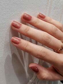 24 uñas postizas cuadradas cortas, uñas cortas de color rosa dorado brillante, manicura de unicolor minimalista, adecuado para chicas/mujeres en citas, regalos, San Valentín, atuendo diario, incluye 1 pieza de gel de gelatina y 1 pieza de lima de uñas - Multicolor - Ver 5