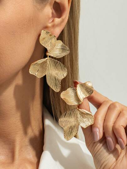 2pcs/Set Bohemian Geometric Irregular Petal Earrings, Elegant Luxury Daily Casual Wear, Party, Wedding, Holiday, Women's Birthday Festival Versatile Charm Jewelry Gift