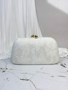 Women's Evening Clutch Bag, Hard Shell Bag, Butterfly Pattern, Lace Embroidery, White Handbag, Bridal/Bridesmaid Purse, Suitable For Wedding, Banquet, Party, Birthday, Prom, Matching With Wedding Dress, Formal Gown, Party Dress, Cheongsam, Best Gift For Women - White - View 6