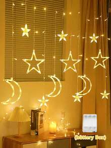 Einstellbare Mond & Stern LED Vorhanglichter - Warme/bunte Lichterkette, Märchenstil, geeignet für Weihnachten, Valentinstag, Hochzeit, Ramadan, Gartendekoration - Warmes Licht - Übersicht 14