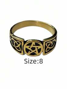 1枚不锈钢防水、不褪色、耐磨、低过敏性高品质小众复古黑色五芒星和凯尔特结休闲风格男士戒指 - 五角星男士戒指 - 查看 15