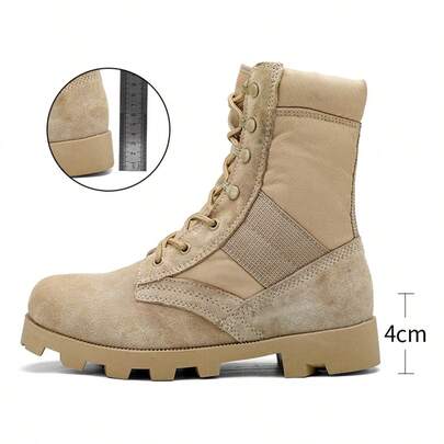 男士沙漠黄军用战术靴，专业级耐磨防滑橡胶鞋底，便捷侧拉链设计，全方位防护军靴，全天候耐用工作靴