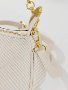 This Fashionable, Classic And Versatile Letter Graphic Design Solid Color PU Waterproof Material Crescent-Shaped Shoulder/Underarm Bag Is Suitable For Shopping And Can Be Worn Crossbody. - Beige - View 4