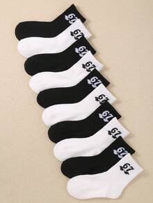 6/12双装儿童黑白中筒棒球袜，印有6/7号数字，纯黑白中筒设计，适合1-16岁青少年及儿童，返校季、跑步袜，透气、舒适、柔软，男女童皆宜。 - 彩色 - 查看 5