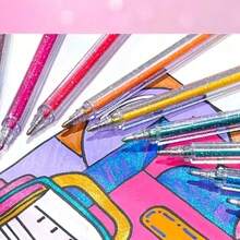 12pcs/Set Iridescent Highlighter Pens With Sand Texture Design For Students Back To School - 金色 - 查看 9