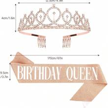4pcs/Set Birthday Decorations For Girls Aged 5, 10, 13, 15, 18, 30 Years Old, Including Birthday Sash, Crown/Headpiece, Greeting Card, Rose Gold Teenage Girl Gift, Suitable For 5, 10, 13, 15, 18, 30 Years Old Birthday Decor - Rose Gold - View 12