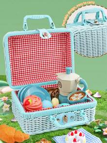 Realistic Picnic Basket Game Set, Includes Coffee Pot And Snacks - Great Gift For Young People's Birthday Or Holiday