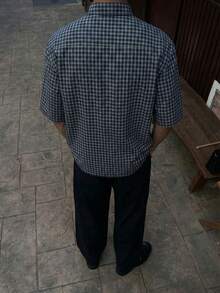 Men's Casual Minimalist Dark Striped Short Sleeve Shirt, Japanese School Style - Multicolor - View 4