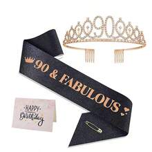 3pcs/Set 30th, 40th, 50th, 60th, 80th, 90th Birthday Decorations, Including Birthday Sash, Crown/Headpiece And Card, Rose Gold Girl Gift, Suitable For 30th, 40th, 50th, 60th, 80th, 90th Birthday Decor - Black Gold - View 8