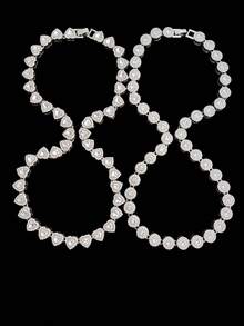 1pc Women's Punk Rock Heart & Circle Chain Necklace, Fully Rhinestoned Chain Necklace, Fashionable & Elegant Jewelry, Suitable For Daily Wear Or Parties, Valentine's Day Gift, 2 Styles Available - Silver - View 12