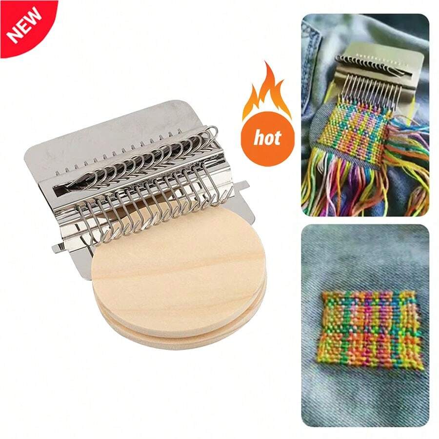 1SET Knit Patch Kit PatchMaker 2.0, Portable Darning Loom For Beginners, Knitpatch Kit For Holes Repair On Socks, Clothes & Jeans, Patchwork Weaving Tool Set For Quickly Sewing Repair(14 Hooks) - 木製的 - 查看 1