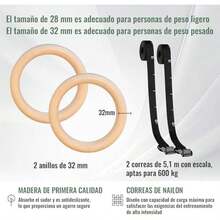CHEHILL Anillos de Gimnasia 28/32mm con Correas Ajustables de 4.5/5.1m, Aros Gimnasia Entrenamiento Antideslizante, Anillas Calistenia Fitness en Casa, Dimension, Entrenamiento de Fuerza, Crossfit - 32 mm - Ver 3