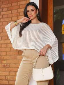 Women's Batwing Knit Cape, Stylish Fashion Poncho, Spring/Winter Knit - Beige - View 5