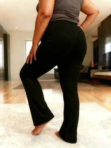 Leggings évasés taille haute pour femmes, leggings évasés pour soulever les fesses, leggings larges et minces sans couture, pantalon de yoga coupe-botte de couleur unie, pantalon de sport noir amincissant le ventre, collants de sport décontractés, pantalon de sport - Noir - Voir 5