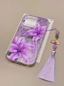 优雅紫色百合花流苏吊坠手机壳，兼容 17/17 Pro/17 Pro Max、16/16 Pro/16 Pro Max、15/15 Pro Max 以及 Galaxy A14/A15、S23 Ultra/A50、A12、A32、A52、A72、A51、A21S、A13、A14、S22 Ultra、S23、A33、A53、S20 FE，国际版，非国内版 - 彩色 - 查看 2