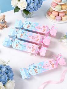 6 piezas Cajas de regalo para fiesta de revelación de género con diseño de osos pequeños en rosa y azul, cajas de dulces con patrón de osos para fiesta de revelación de género, regalos para fiesta de 1er cumpleaños, recuerdos para baby shower, cajas para snacks, suministros para fiesta de revelación de género niño o niña, embalaje para regalos de hornear, cajas para alimentos, decoraciones para fiesta de cumpleaños, decoración para revelación de género, decoraciones para baby shower, regalos para revelación de género, decoración de mesa para fiesta de recién nacido - Oso de peluche azul y rosa - Ver 8