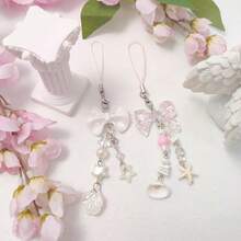 1-4PCS Cute Phone Charms Aesthetic Y2K Cell Phone Charms Strap Strawberry Butterfly Star PhoneCharm Y2K Accessories For Bag Keychain  Camera Pendants Decor - Nơ Hồng & Trắng - Xem 3