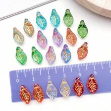 20/50颗7*12毫米金边迷你月桂叶，捷克风格玻璃散珠，用于手工DIY手链和项链配件。 - 樹葉 - 查看 6