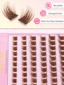 60Clusters Glue Free Lashes Individual Lash Clusters Press On Lashes D Curl 10-14mm Brown Eyelash Wide Stem DIY Lash Clusters With Adhesive Natural Look&Extra Thick Reusable Wear No Glue Needed Eyelash Extension Kit For Self Use At Home Or On-The-Go For Daily Life&Wedding&Dating&Party&Music Festival&Spring Day&Travel Fake Lashes Makeup Tools - D - View 3
