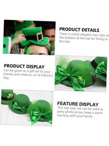 Pinza para el cabello con mini trébol de cuatro hojas - Accesorio del Día de San Patricio, Sombrero de copa verde elástico, adecuado para celebraciones y fiestas, decoración de fiesta festiva, regalo ideal para familiares y amigos - multicolor - Ver 7
