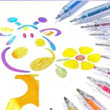 12pcs/Set Iridescent Highlighter Pens With Sand Texture Design For Students Back To School - 金色 - 查看 8