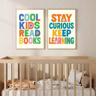 1 Piece Cool Kids Read Books Painting Poster Quotes Hanging Paintings Motivational Wall Arts Minimalist Wall Artwork Cartoon Wall Prints Kitchen Wall Decor Kids Room Decoration Stuff No Frame