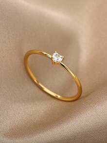 Nhẫn hình trái tim đính đá Cubic Zirconia, chất liệu thép không gỉ mạ vàng, nhẫn cưới, trang sức đôi, giao hàng miễn phí, quà tặng ngày Valentine. - JZ2520g - Xem 3